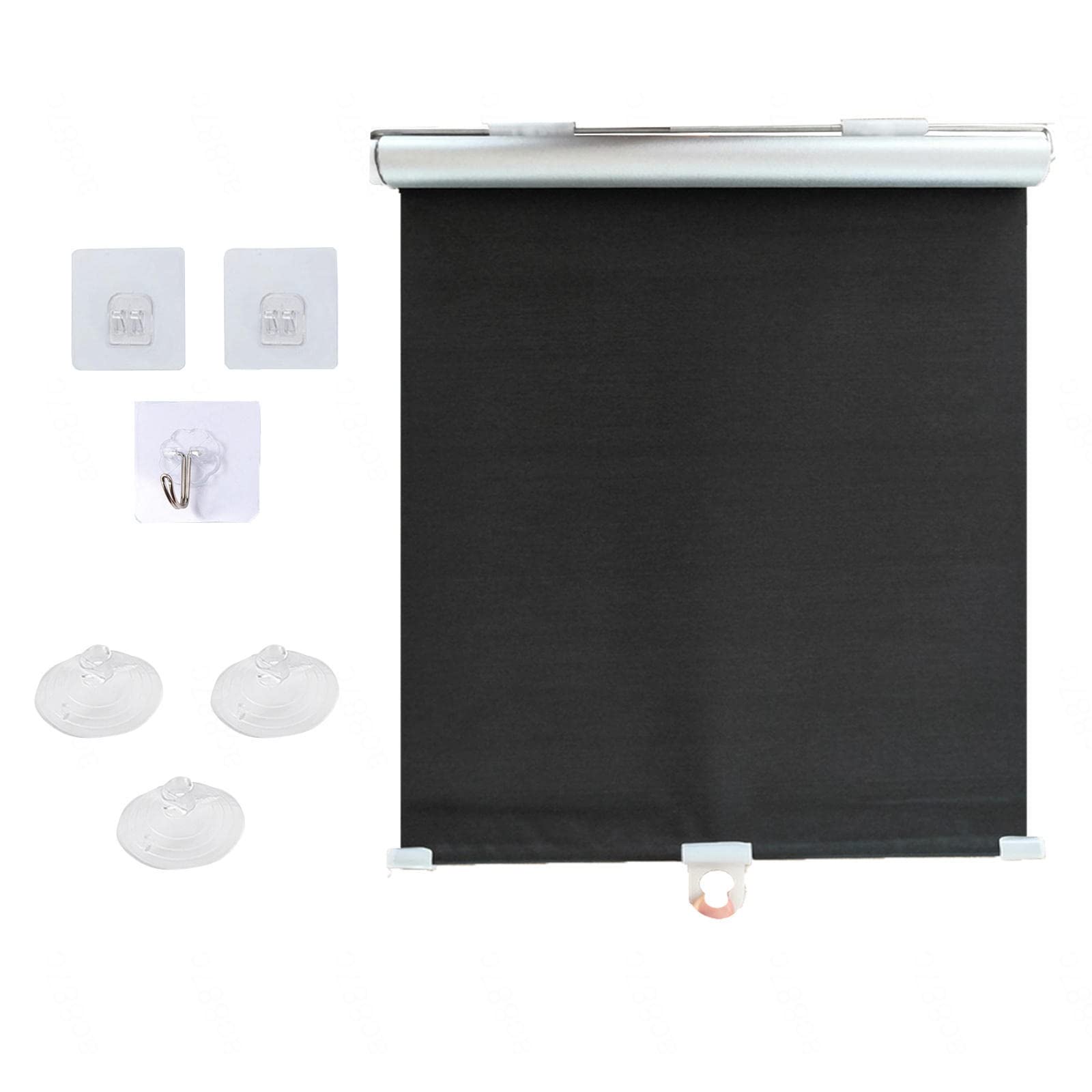 Cordless Window Shades,Waterproof Blackout Roller Blinds,90% Shade Rate,Thermal Insulation roll up Shades,with Suction Cups and Adhesive Hooks, 12/20×49in Portable Curtain,Black-50×125cm（20 * 49in）