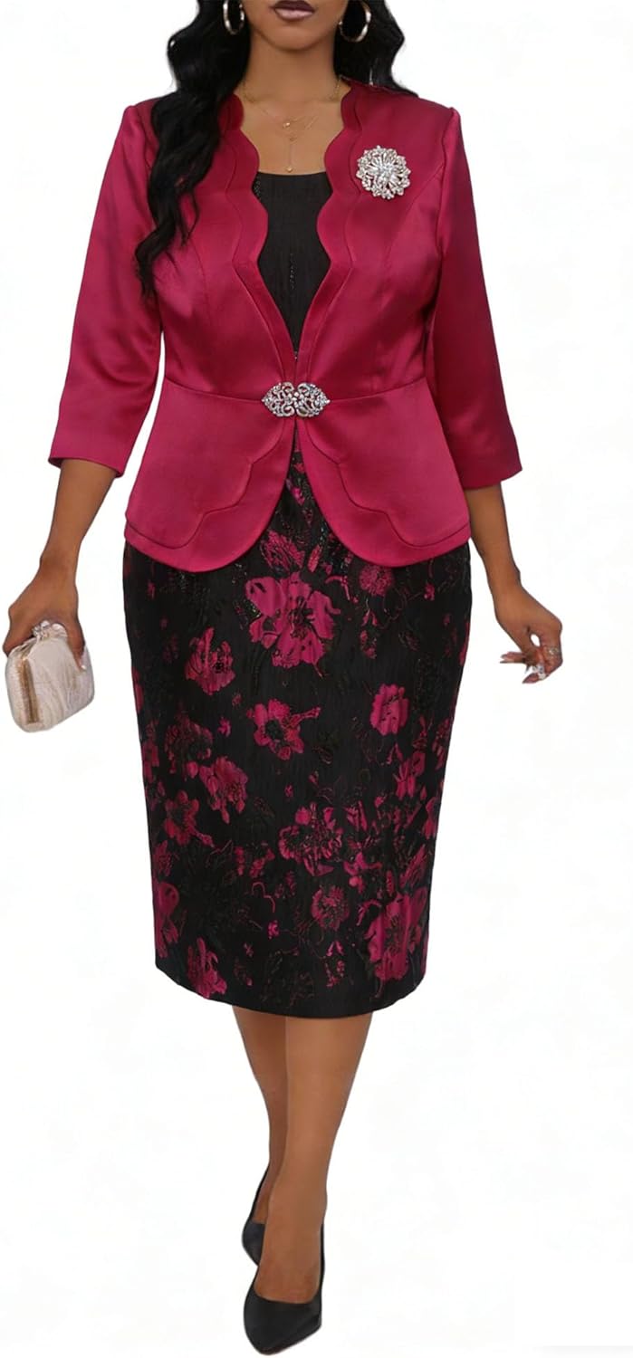 Jacquard Embroidery Jacket Church Set Plus Size Formal Attire Jacquard Dress Jacket Set Elegance Outfits Wedding Party