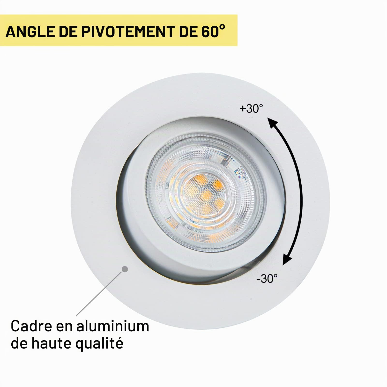 Spots Encastrables Dimmables, Orientables 3000K 5W 650LM 230V, LED Extra Plats Blanc Chaud Ronds pour Salle de Bain, Chambre, Salon, Bureau, Lot de 6