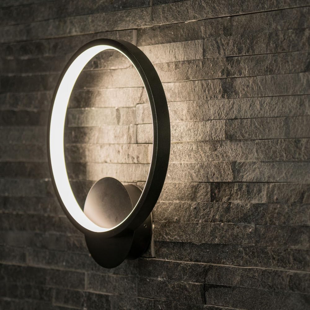 ValueLights | Matt Black Loop Circle Wall Light Integrated LED | Outdoor Wall Lights, Home Décor & Improvement Essential | IP44 Rated | Mains Wired
