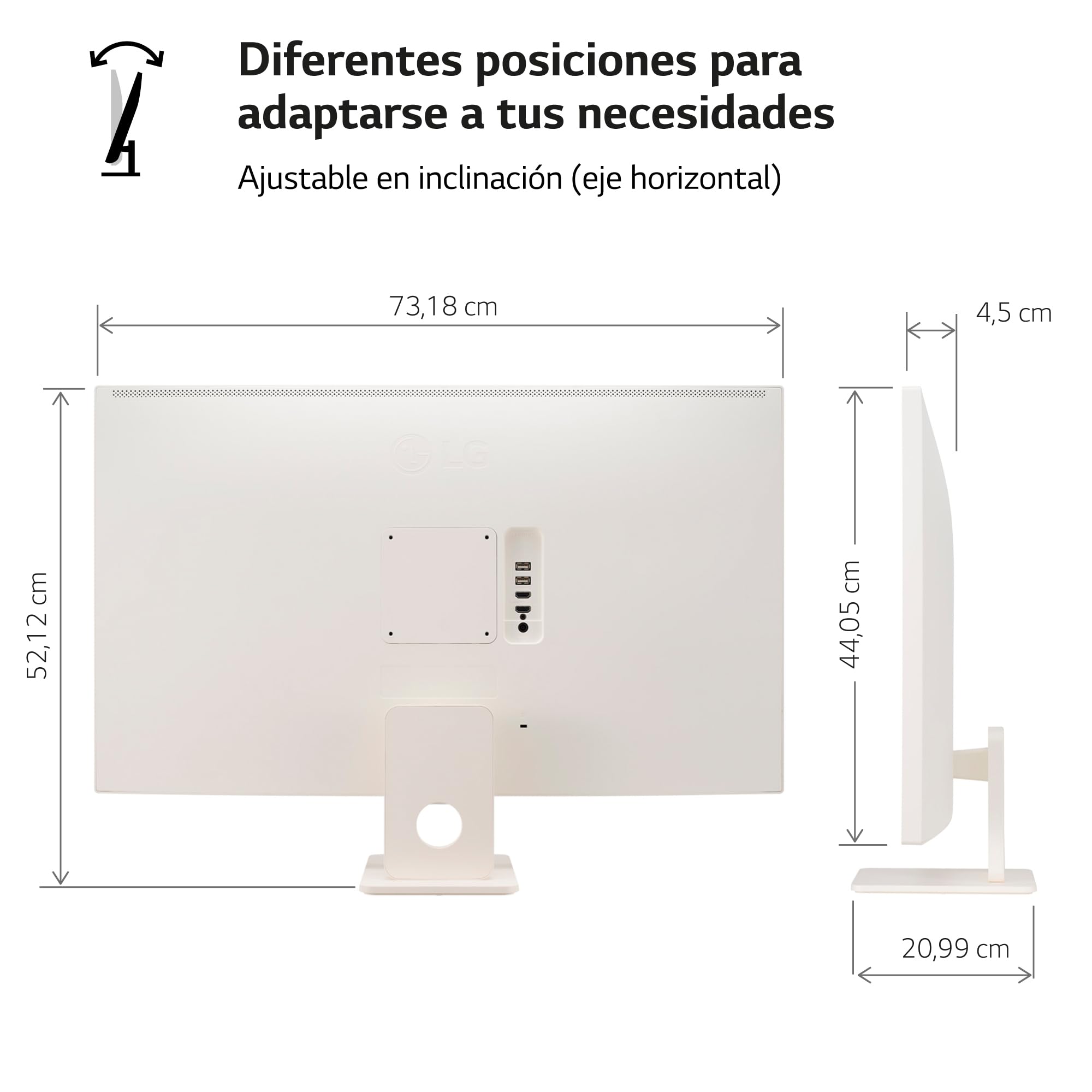 LG 32SR50F-W - Smart Monitor, 32", Pantalla IPS, 1920x1080, IPS, (16:9), webOS23, 250 nits, con Mando, Sin Cámara, Inclinación Ajustable, Blanco