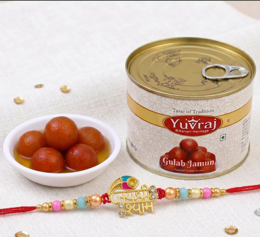 Image of Yuvraj Sweets with single brother rakhi with mithai Gulab jamun 500 gm Tin pack