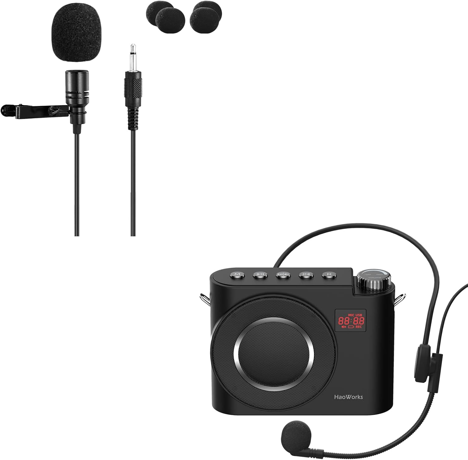 S398 20W Portable Voice Amplifier Wired Headset Mic and Lapel Microphone Bundle