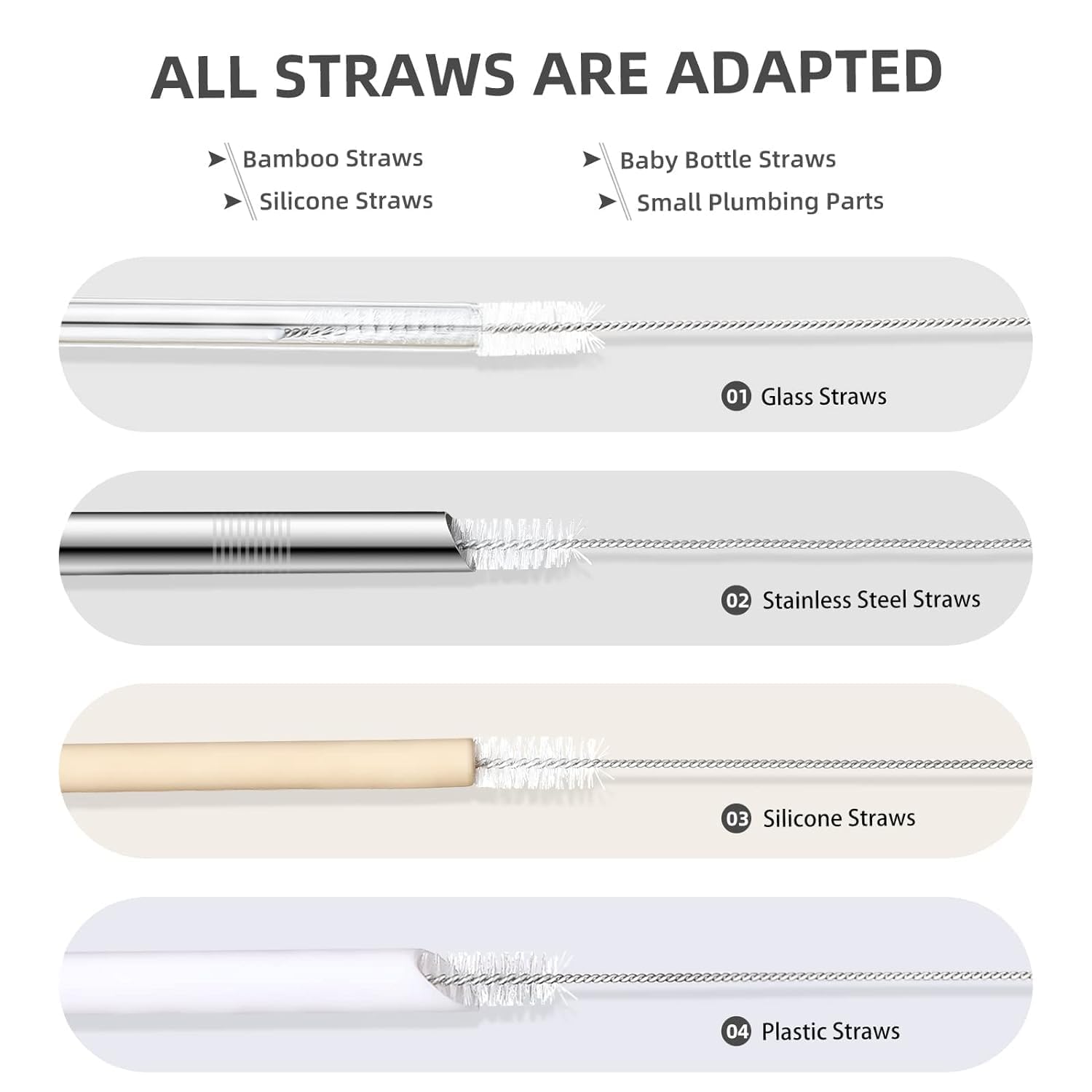 ATRMITRA Drinking Straws with Cleaning Brushes - Food-Grade Metal Straws for Tumblers, Smoothies, Juices & Cold Beverages - Dishwasher Safe (3 Straight + 3 Bent Straight + 2 Straw Brush) 4