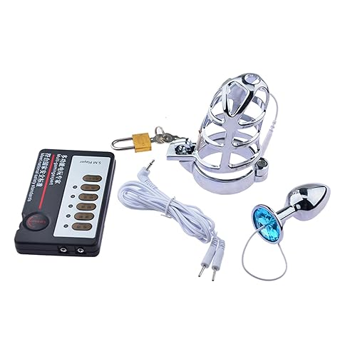 ZTHBYSB Elektrische Shock Reizstrom Set, Elektrostimulationsgerät Kit mit Metall Keuschheitsgürtel und Analplug/Buttplug, Fetisch Folter Slave BDSM Elektro Shock Sexspielzeug für Paare,Ø 40mm - Ø 40mm