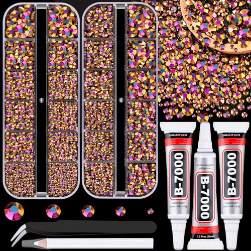 Image of Resin Jelly Rhinestones for Crafting with B7000 Jewelry Glue, 2 Boxes Gold Rose AB Flatback Crystals with 3Pcs 10ml Glue, Bedazzling Non Hotfix Gems for DIY Tumblers Clothing Shoes Manicure