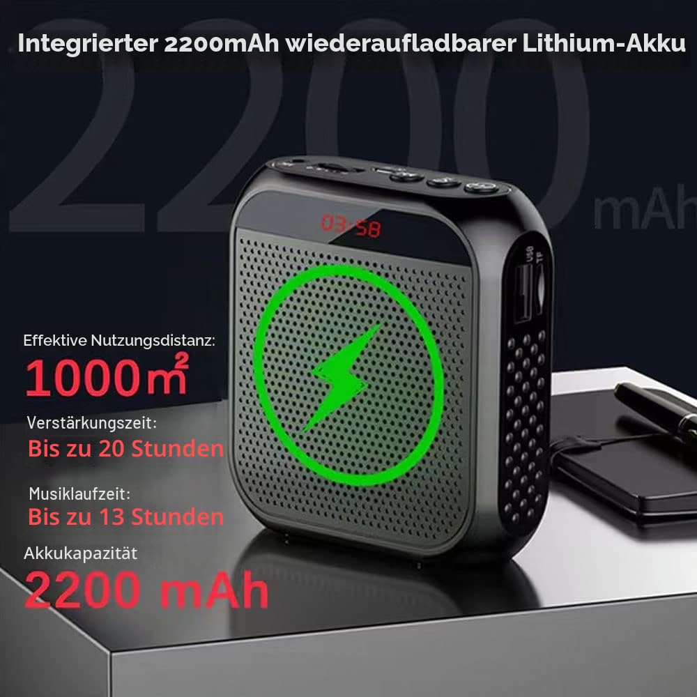Tragbarer Sprachverstärker für Lehrer, 2200mAh Wiederaufladbarer Mikrofonverstärker PA System Headset Mikrofon mit Lautsprecher für Lehrer, Treffen, Reiseleiter, Yoga, Klassenzimmer (Schwarz)