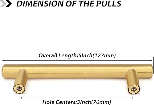 Miniatura 2 de Goldenwarm - Juego de 20 jaladores de tubo de acero inoxidable de latón cepillado estilo europeo para puertas de alacena de cocina y cajones color