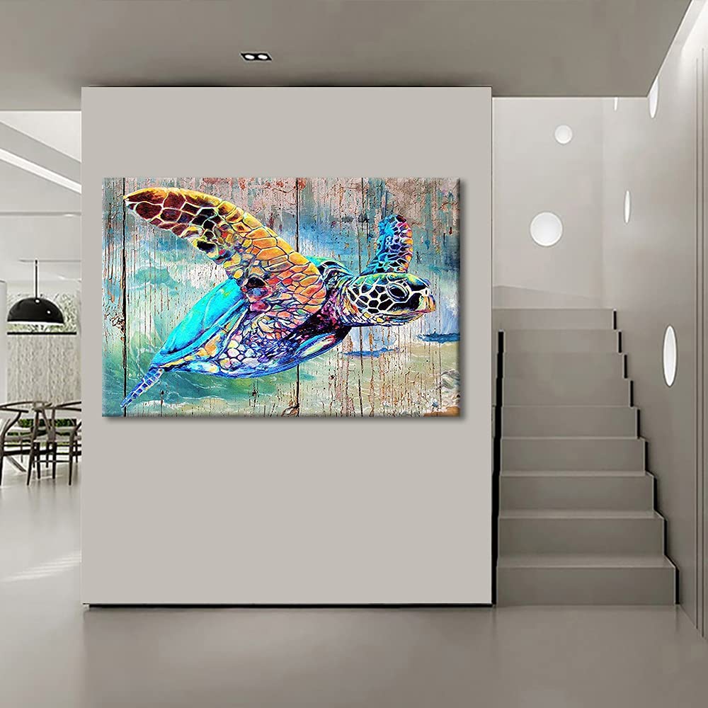 TISHIRON Canvas Wall Art Bathroom Sea Turtle Pictures Prints Ocean Sea Life Artwork Home Decor Chic Framed Ready to Hang 24x16in — view 5