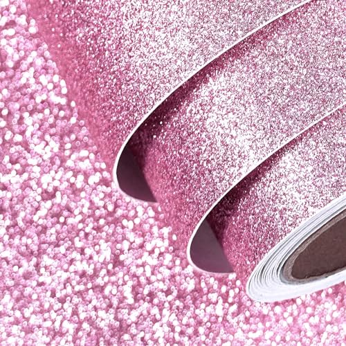 FunStick Papier Cartonné Pailleté Adhésif Rose Papiers Peints Adhésif Meuble Décoration Vinyle Adhesif Chambre Fille Rose Pailleté Papier Cadeau Rouleau Adhesif décoratif Cadeaux de naissance 40CM×2M