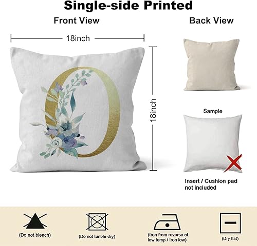 Miniatura 6 de Baocicco 18 x 18 pulgadas, 1 funda de almohada de lino con letras del alfabeto o de flores doradas en acuarela moderna, cuadrada, funda de almohada