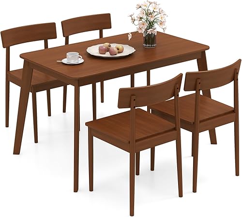 Miniatura 9 de Juego de mesa de comedor para 4, mesa de comedor y sillas con patas de madera de goma, Juego de Comedor 4 Sillas y Mesa, muebles de cocina y comedor