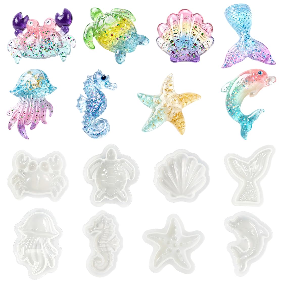 8Pcs Sea Animal Pendant Molds, Cute Keychain Silicone Molds for Resin Casting – DIY Pendant Necklace Jewelry Making Supplies, Art Craft Decor, Ocean Themed Gift Making Kit (sea)
