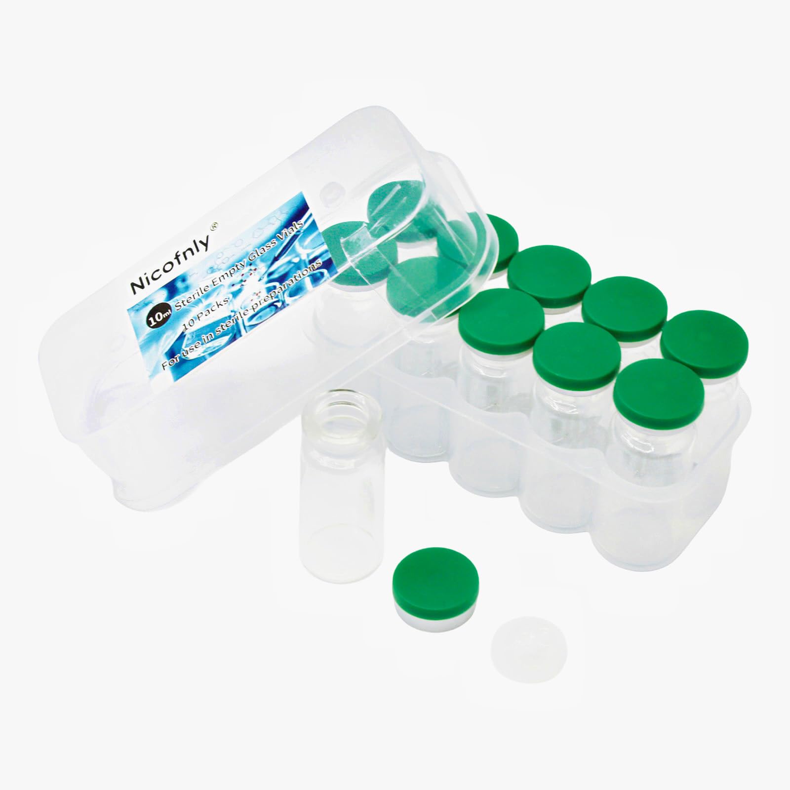Fiale di vetro sterili da 10 ml, 10 confezioni-10ml Fiala vuota sterile con porta di iniezione autorigenerante e tappo a ribalta, confezione sterile