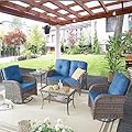Belord Patio Wicker Furniture with Swivel Rocker Chairs Loveseat, 5 Piece Rattan Furniture Outdoor Table and Chairs Set for Patio Deck Porch Backyard
