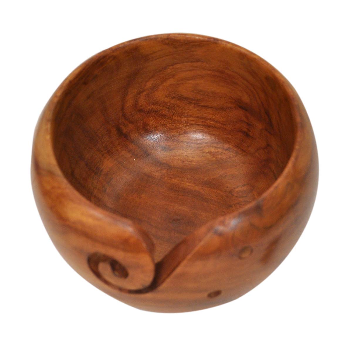 Ciotola Per Filato In Legno Di Acacia - 17.8x17.8x10.2 Cm, Intagliata A Mano Per Uncinetto E Maglia