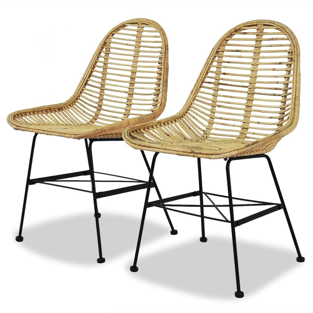 Krzesła do jadalni, zestaw 2 sztuk, naturalny rattan i kute żelazo, 49 x 56 x 84 cm, krzesła kuchenne w stylu kolonialnym, wygodne krzesła do jadalni, maks. 110 kg