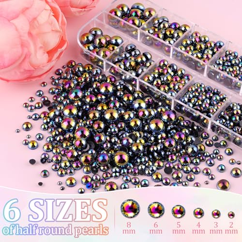 Image of Flatback Pearls for Crafting with 3Pcs 10ml B7000 Jewelry Glue, 1 Box of Half Round Black AB Pearls, Bedazzling Beads for DIY Crafts Clothing Tumblers Shoes Embellishment Nail Art