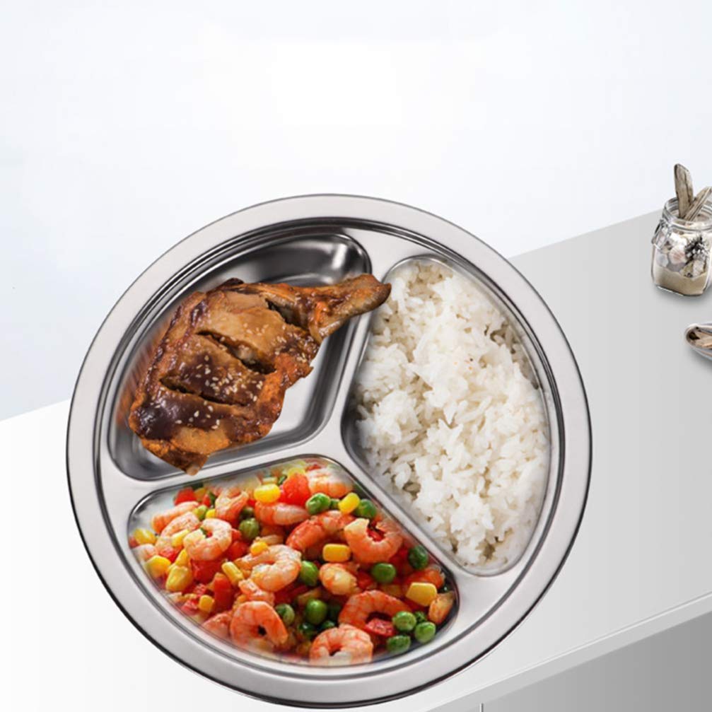Piatto rotondo diviso in acciaio inox 304, 3 sezioni, riutilizzabili, per controllo degli alimenti, piatti da campeggio, 3 pezzi
