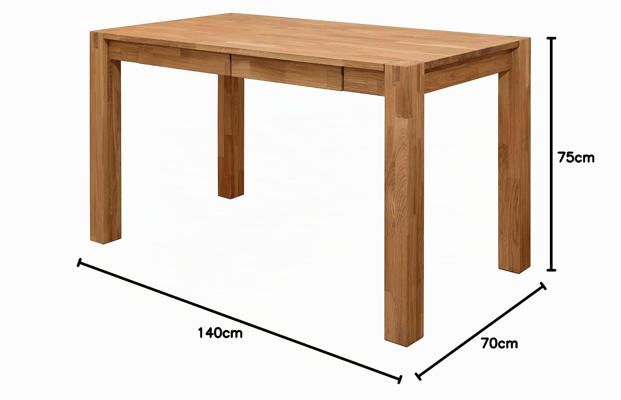 Bureau d'étude avec 2 tiroirs en bois massif chêne, idéal pour ordinateur PC, bureau pour enfants, meubles de style nordique moderne rustique 140 x 70 x 75 cm.