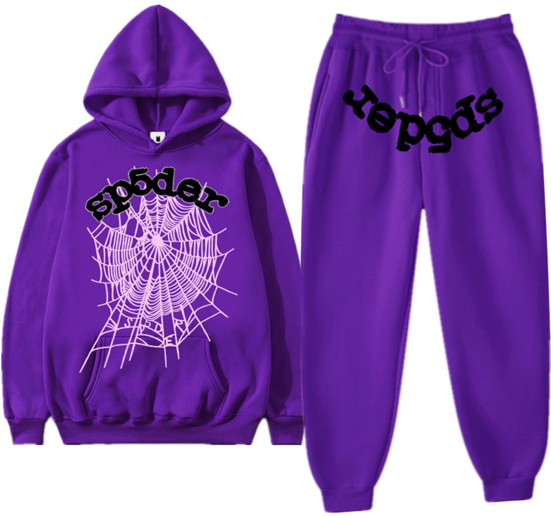 Silver Basic Men's Spider Tracksuit Spider Hoodie 555 and Pants Set Y2K Hoodie Spider Web Hoodie and Bottoms Sweatsuits