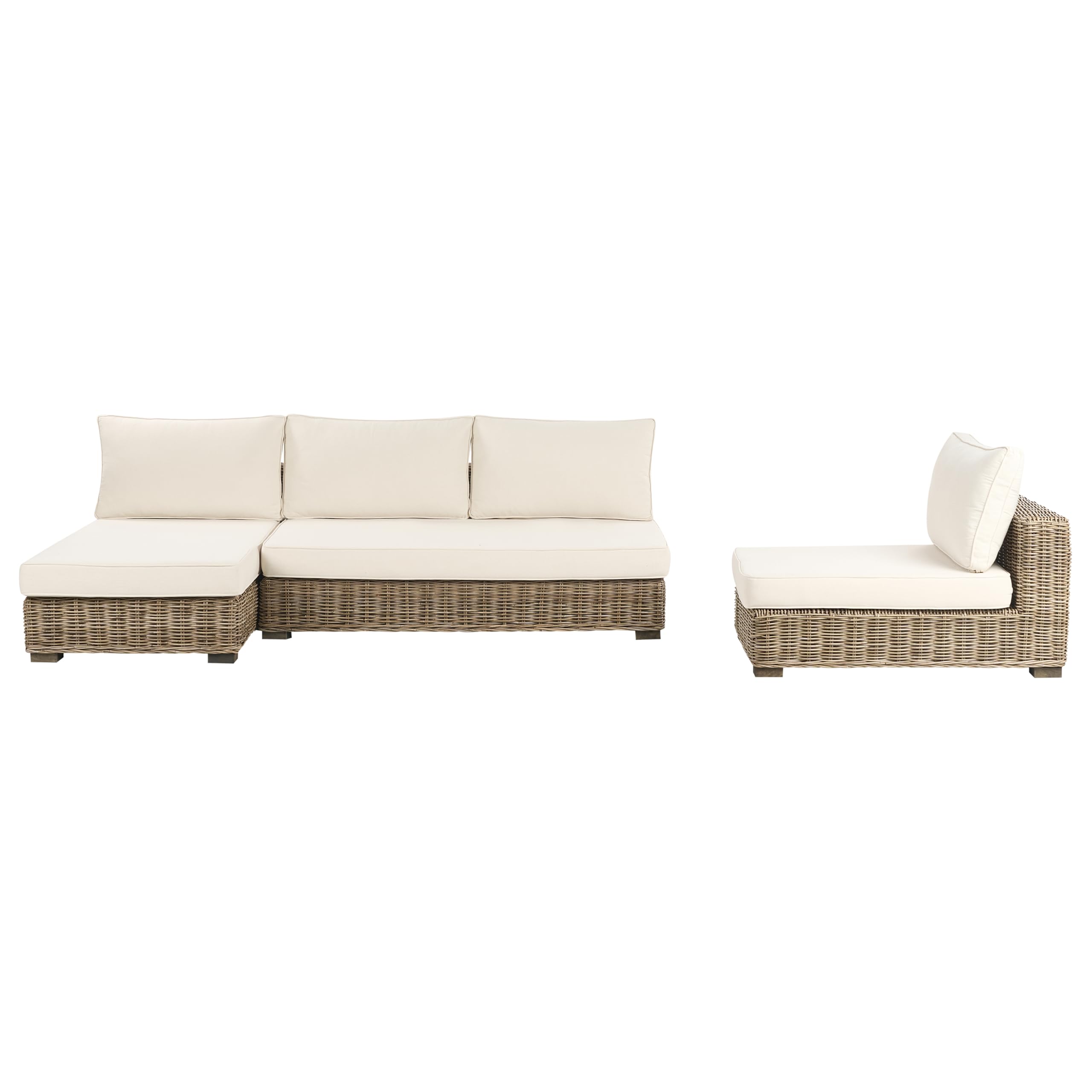 Lounge Set Rattan grau 4 Personen rechtsseitig Auflagen cremeweiß Varallo