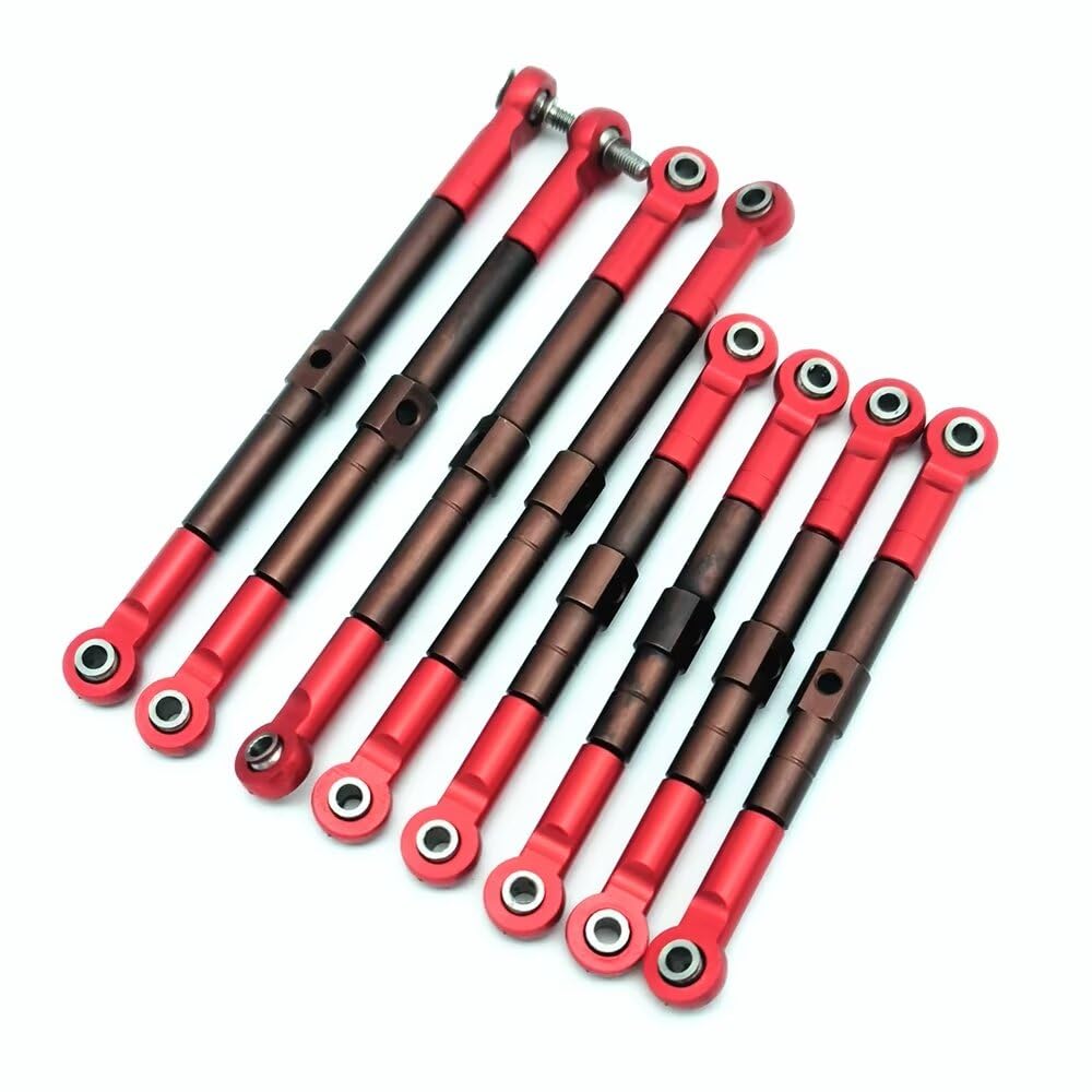 8pcs S2 Hard Steel Adjustable Front and Rear Toe Links Push Rods with Aluminum Ends Red for Traxxas 1/16 Mini E-Revo Summit 7138 7118