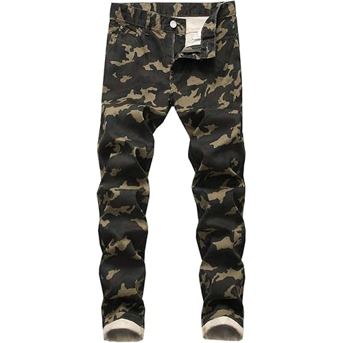 QZH.DUAO Men's Camo Denim Jeans