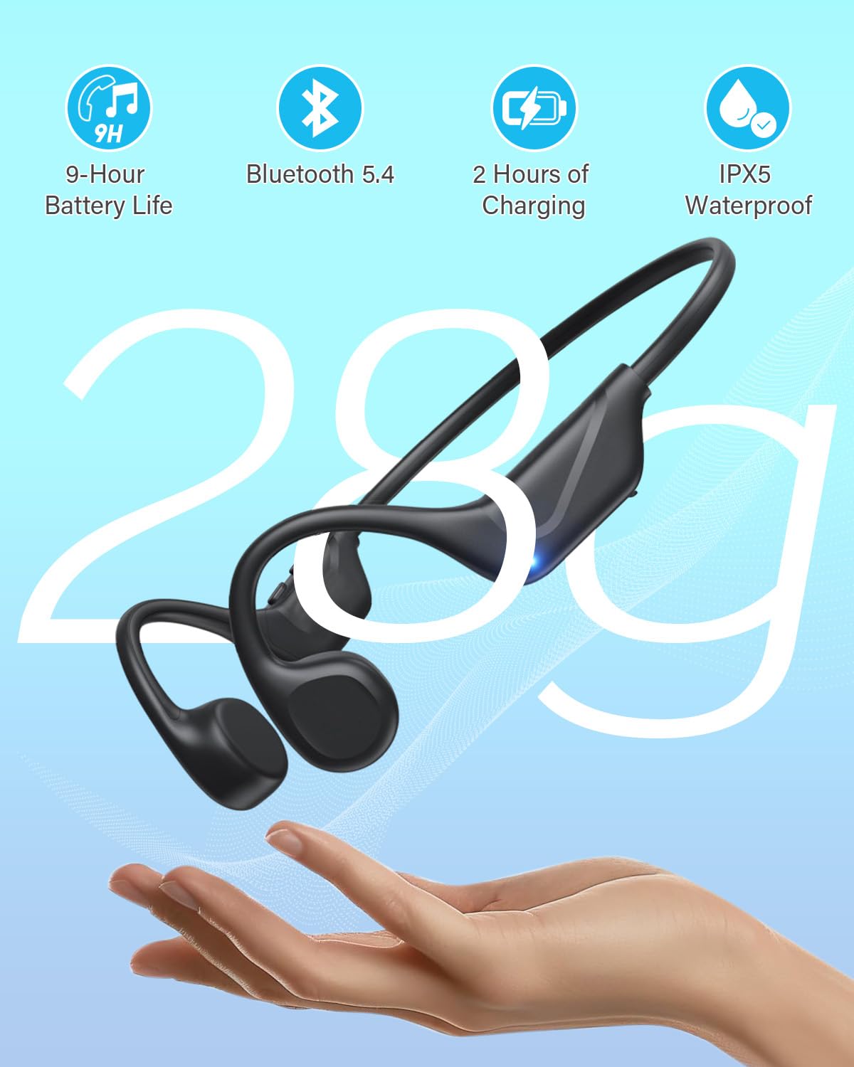 Sehawei Cuffie Conduzione Ossea, Auricolari Conduzione Ossea Bluetooth 5.4, IPX5 Auricolari Sportive Bluetooth Impermeabili,Open-ear Cuffie per Corsa/Ciclismo/Guida/Fitness