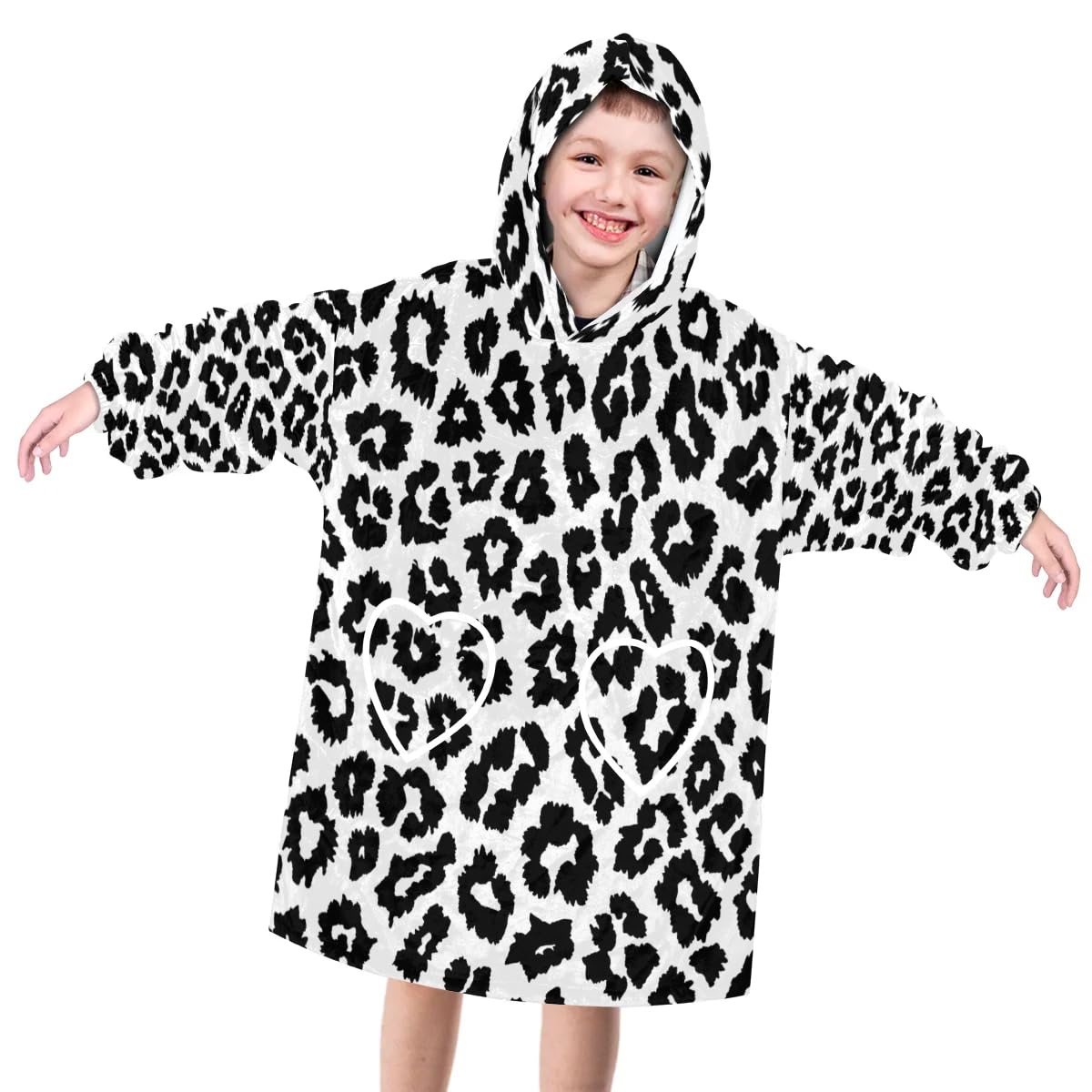 Pardick Wearable Blanket Hoodie for Kids, Dramatic Leopard Print Fleece Sweatshirt Blanket Oversized Blanket Sweatshirt with Pocket Flannel Warm Hooded Blanket 6-10 Year Old Girl Boy Gift, One Size