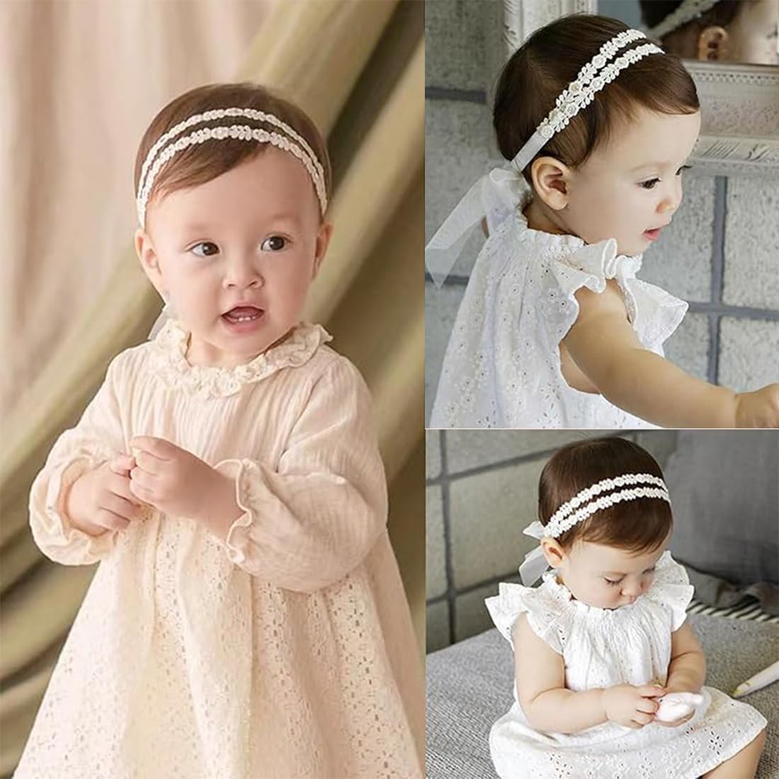 Fasce Per Capelli Neonato Con Doppio Pizzo - Accessori Con Fiocco Morbido - Per Feste E Occasioni Speciali - Foto 10