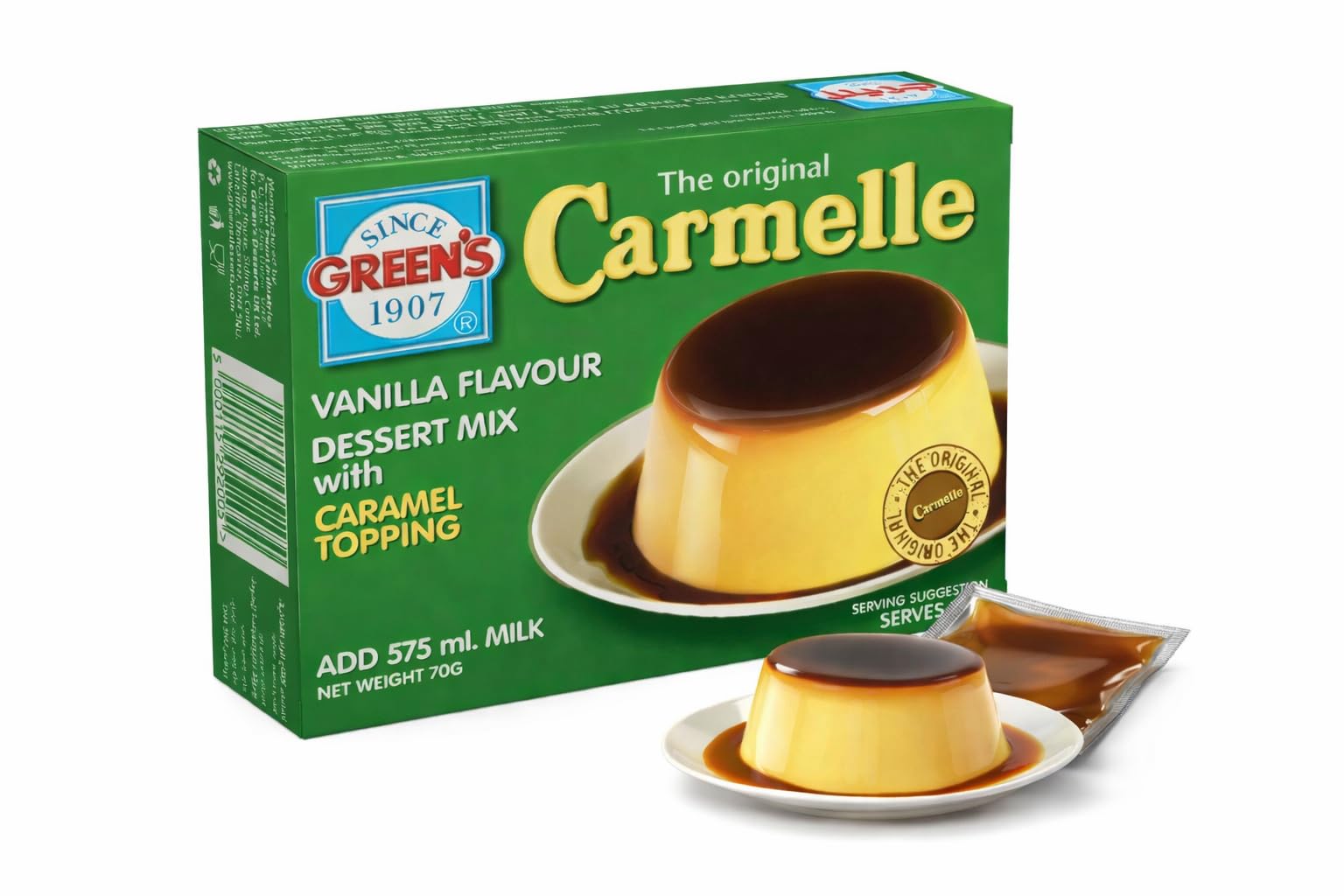 Greens Carmelle Vanilla Flavour Dessert Mix with Caramel Topping Instant Custard Pudding Easy Preparation Smooth Creamy Texture 70g (Imported)-image-6