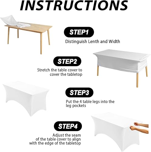 Miniatura 4 de Fixwal Manteles de mesa para mesas rectangulares de 8 pies, paquete de 2, mantel blanco rectangular, mantel de elastano elástico (96 pulgadas de