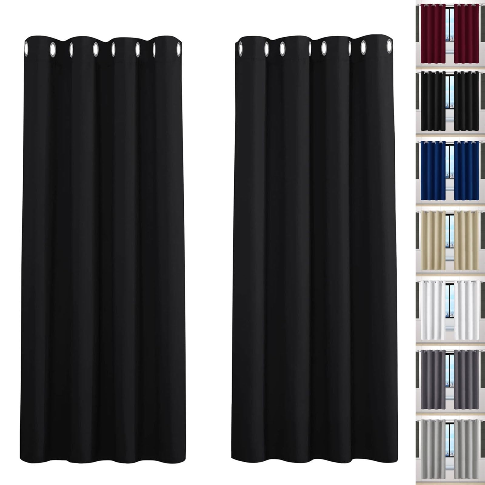 Rideau occultant 150x130 cm opaque noir à oeillets pour chambre et salon