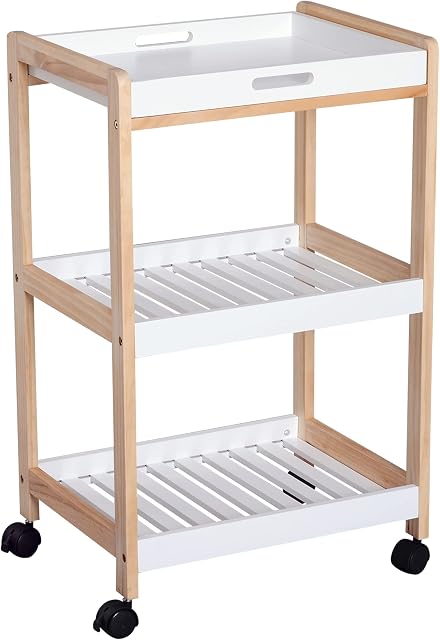 HOMCOM 3-Tier Mobile Kitchen Trolley Cart Storage Shelves Rack Rolling Wheels White 46 x 35 x 74.5 cm