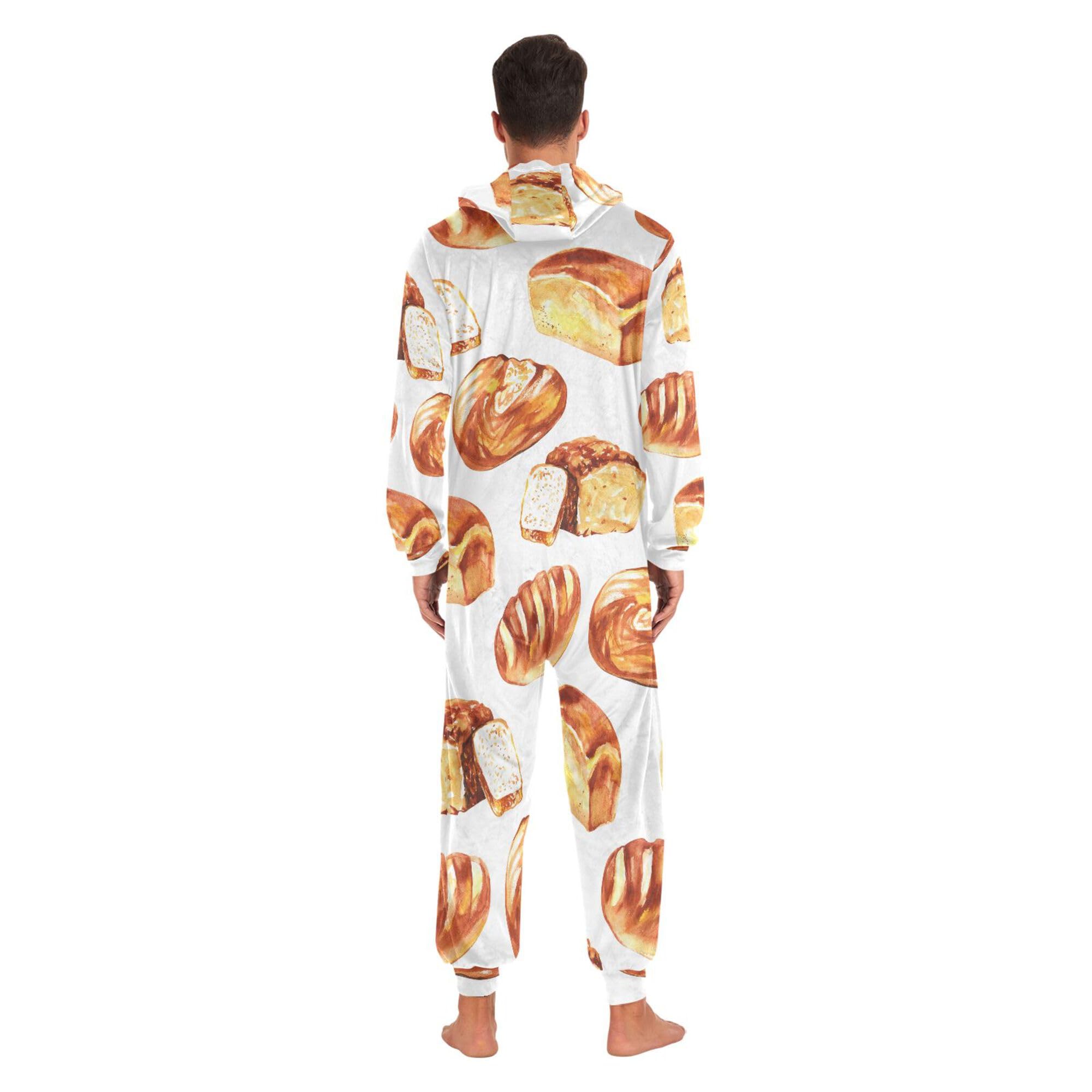 Pijama enterizo con capucha para adultos, con estampado de pan, cómodo pijama de una pieza para mujeres y hombres