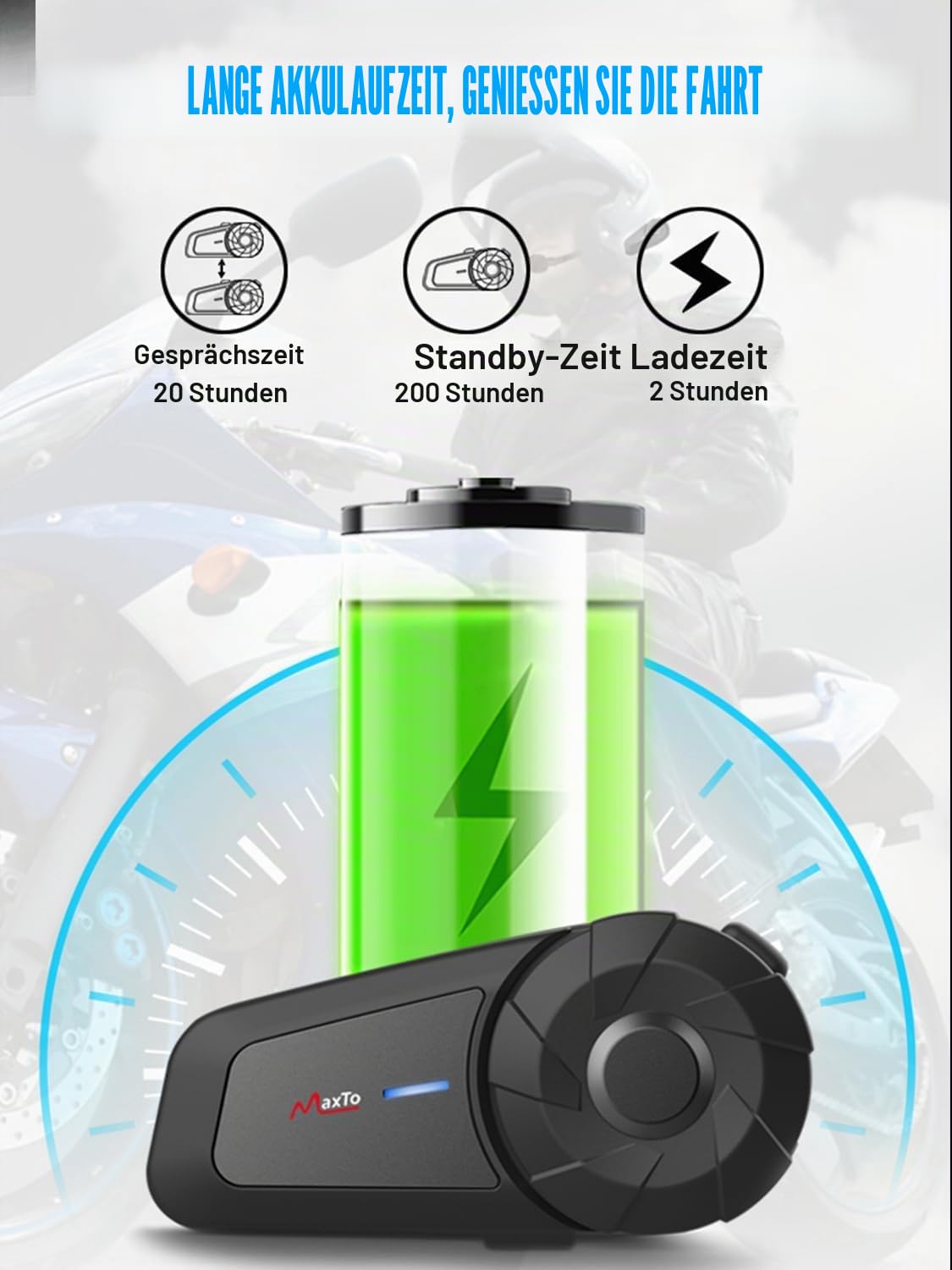 MAXTO Motorradhelm Bluetooth Headset Outdoor Headset Freisprecheinrichtung Lautsprecher Bluetooth 5.3 EDR Wireless Motorrad Headset Automatischer Anwser Headset Hohe Klangqualität Kopfhörer,2 Pack