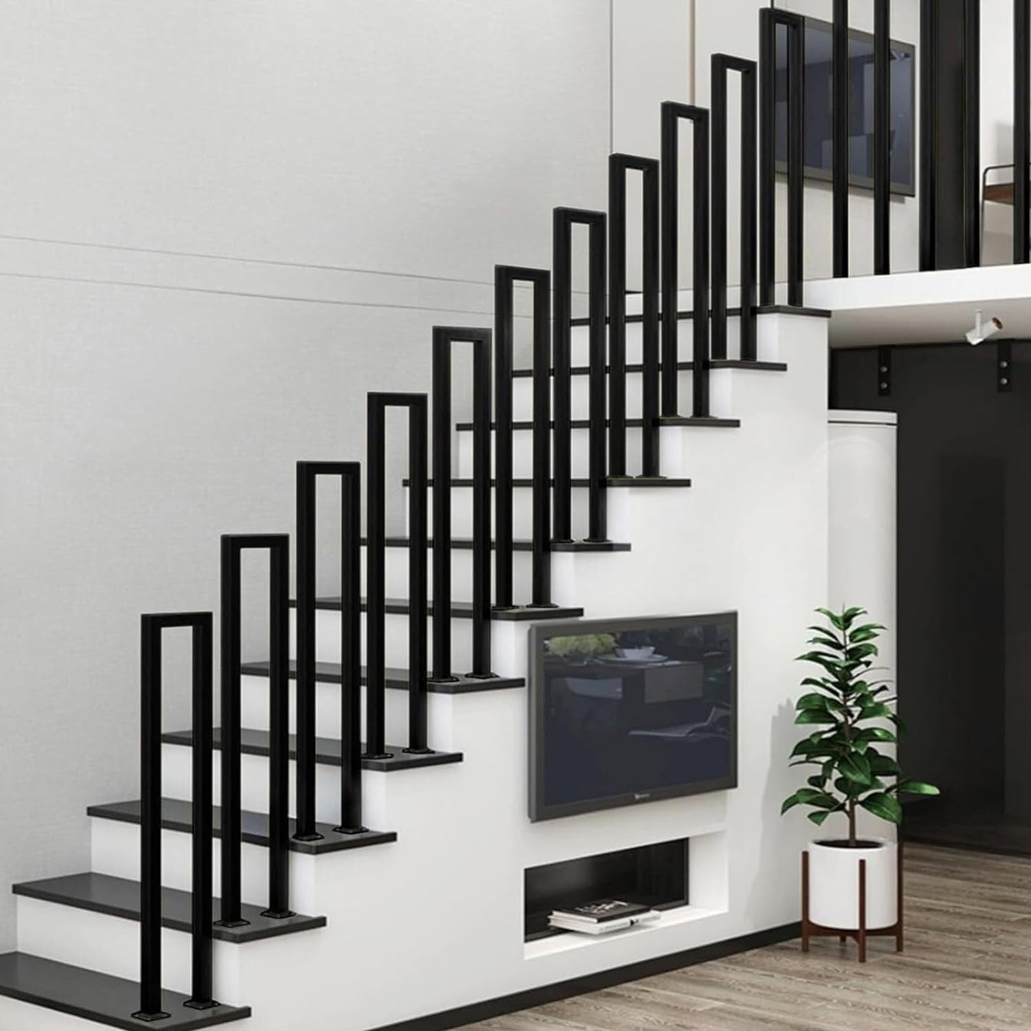 Zyntho Black Stair Railing Indoor, Hand Rails For Outdoor Steps, 1.1-3.3Ft Staircase Guardrail, Non-Slip Wrought Iron Step Railing, For Porch, Loft, Corridor, Garden Fence Armrest(,100Cm/3.3Ft)