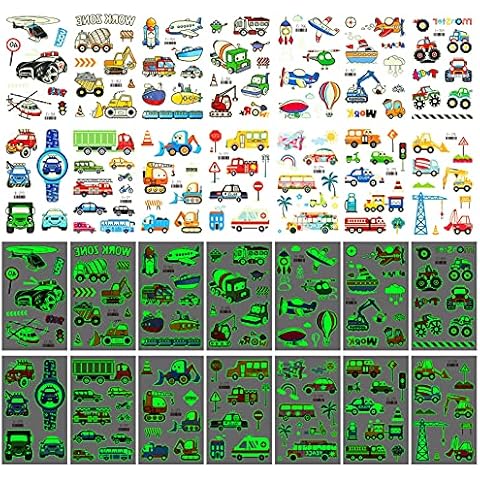 Temporary Tattoos for Kids, Glow In The Dark Tattoos, Luminous Car Construction Digger Vehicles Trucks Fake Tattoo for Boys Kids Party Favors Children's Birthday Gift Constructions Party Supplies Cover