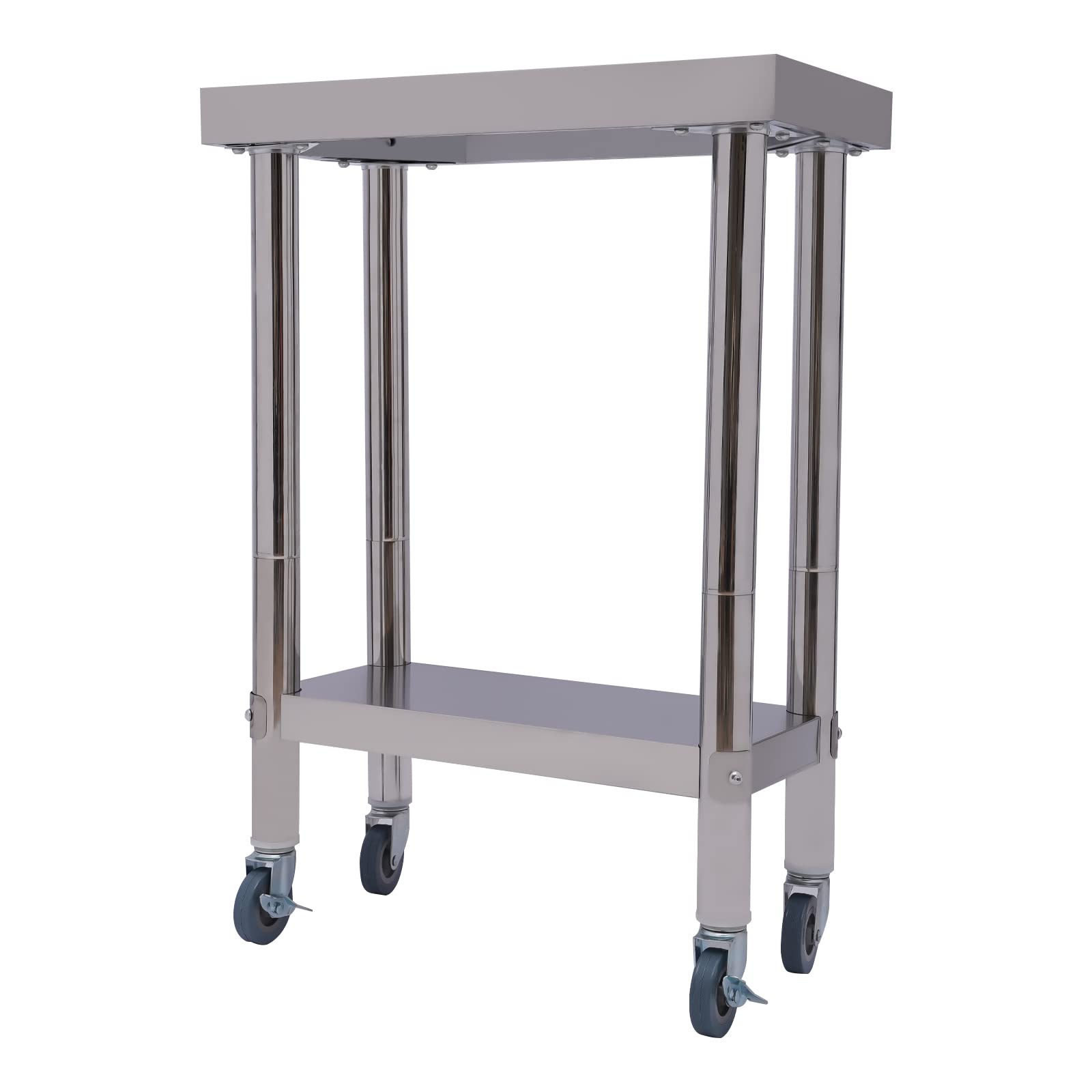 Mesa de trabajo comercial de acero inoxidable plateada con estante inferior, mesa de acero inoxidable para preparar y trabajar, con ruedas, para restaurante, casa y hotel