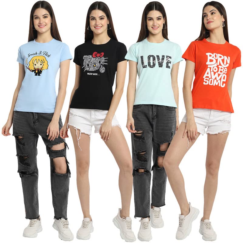 Image of Preneum Women's Cotton Regular Fit Graphic Stylish Printed Short Sleeves Casual T-Shirt |Trend & Styles