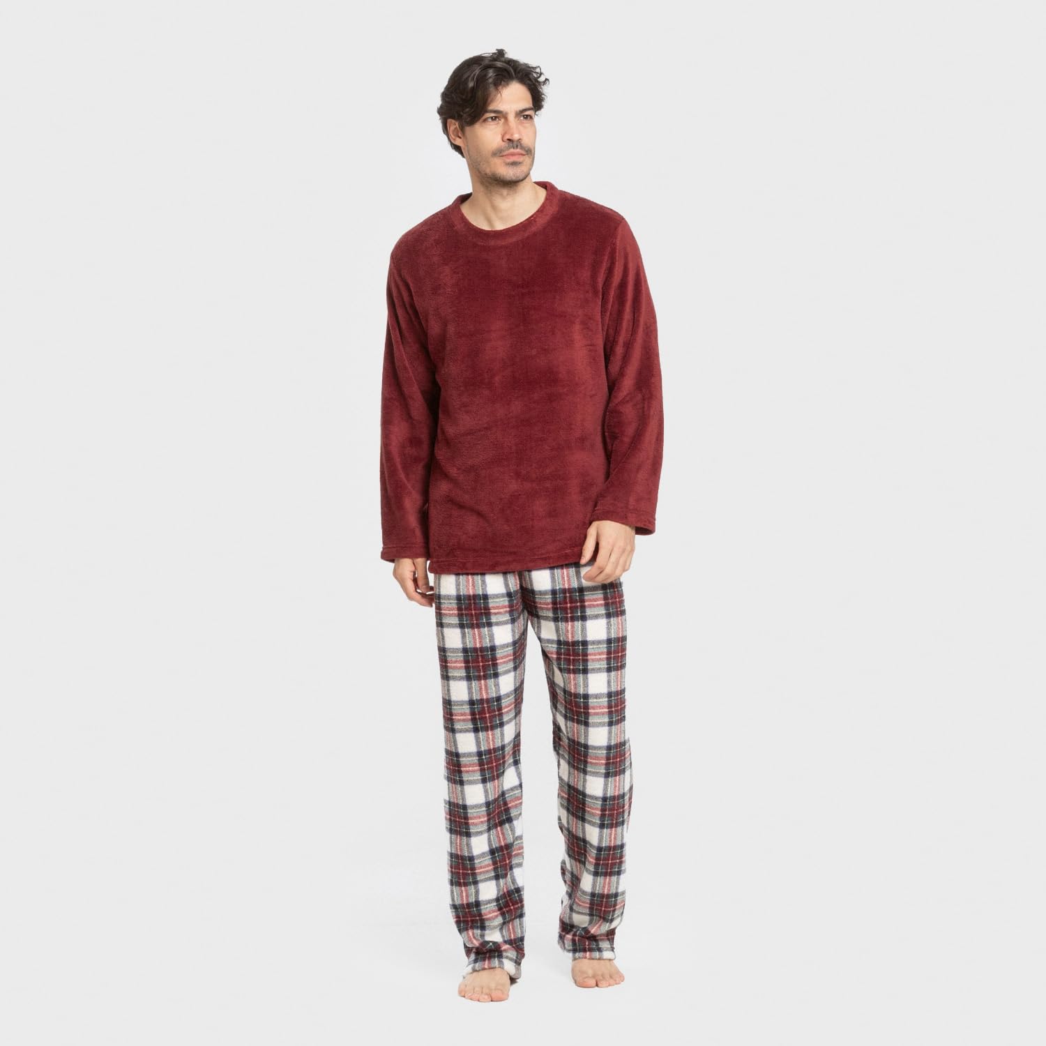 TRAMAS+ Pijama Hombre Invierno Coralina Manga Larga Polar Pantalón Largo Conjunto Cómodo Calentito