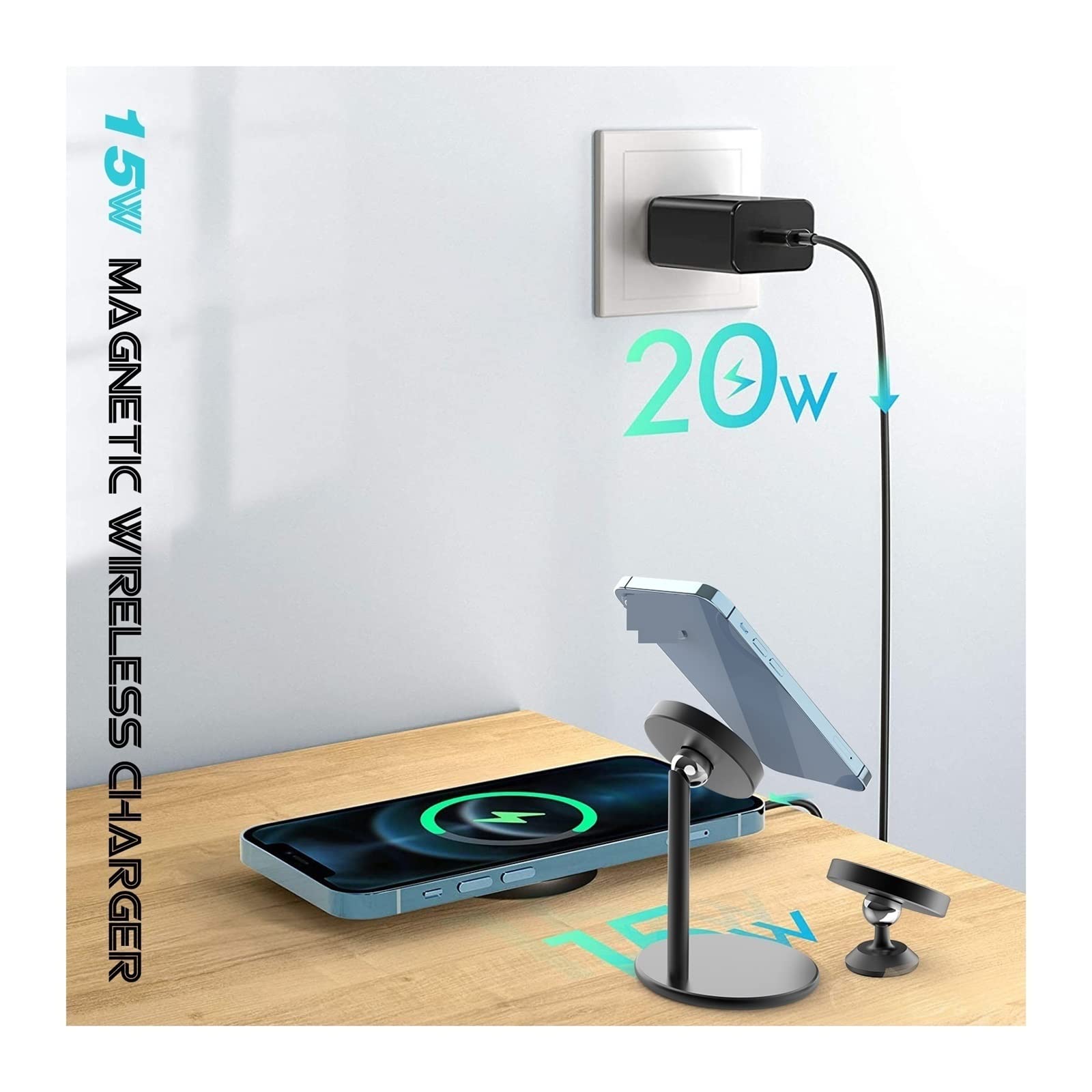 Ładowarka bezprzewodowa, 15W Magnetyczna bezprzewodowa ładowarka Qi 3 w 1 Bezprzewodowa ładowarka samochodowa do telefonu(3in1 Silver)
