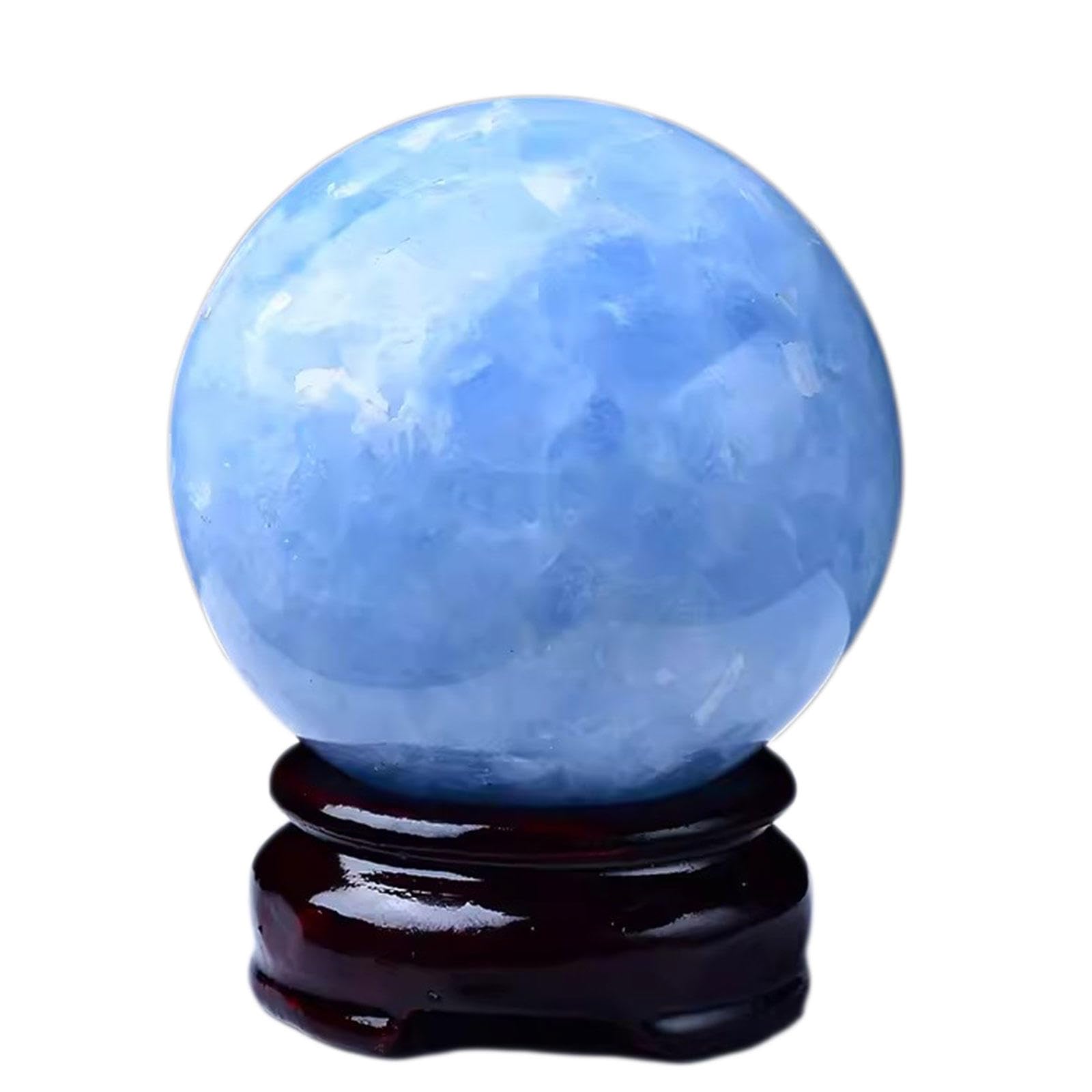 FOPURE Blue Celestite Ball Crystal Sphere Quartz Gemstone Sculpture Figurine with Stand,50mm