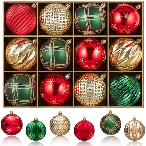 JORNOY Christmas Tree Ornaments Set of 12, 3.15inch/80MM Shatterp...