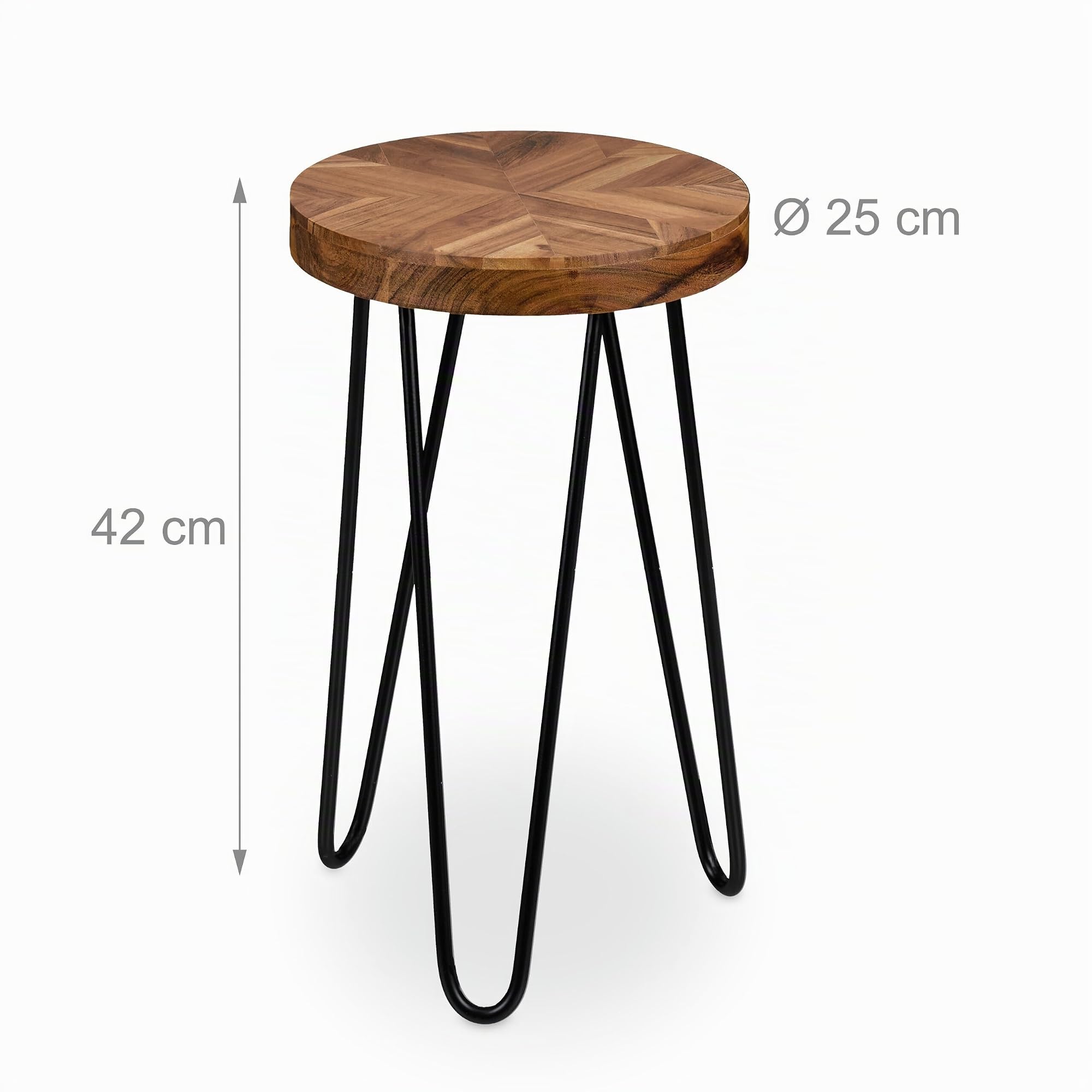 Relaxdays Taburete para Plantas, Madera de Acacia, Redondo, para Macetas, Soporte Flores Retro 42x25 cm, Marrón/Negro