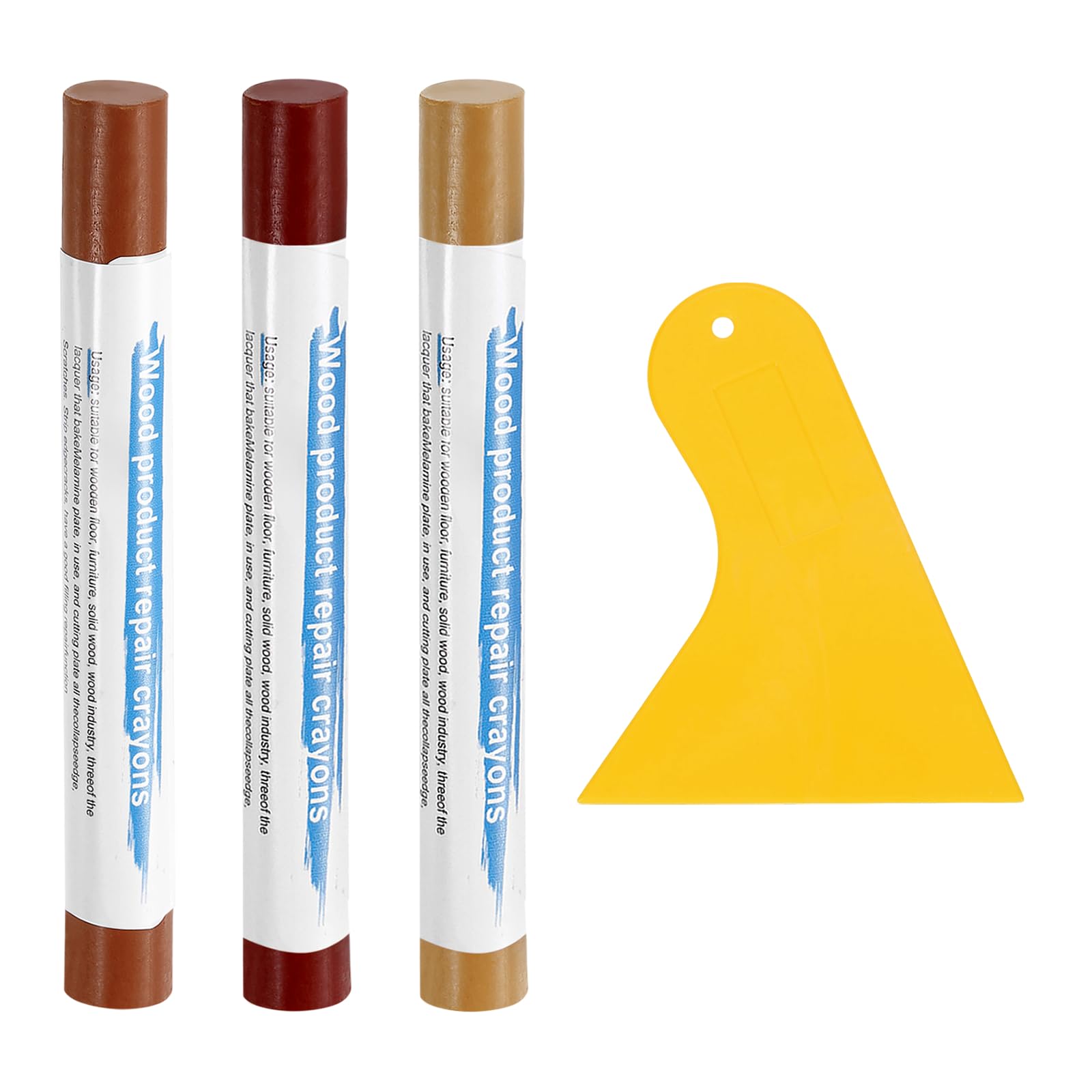 sourcing map 3Pcs Wood Filler Sticks, Furniture Scratch Repair Wax Crayons Furniture Touch Up Markers Wood Repair Wax Kit with Spatula for Wood Furniture Floors, 3 Colors European Wood Series — image 1