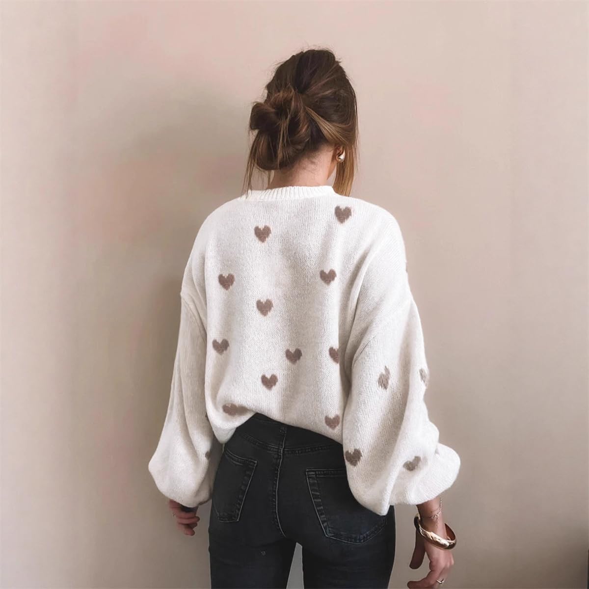Maglione oversize da donna a forma di cuore per San Valentino, maglione lavorato a maglia, sciolto con spalle cadenti casual