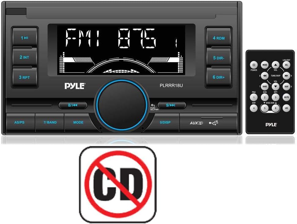 Pyle PLRRR18U Digital Receiver with USB/SD Memory Card Readers, AM/FM Radio, AUX Input, Remote Control, Double-DIN