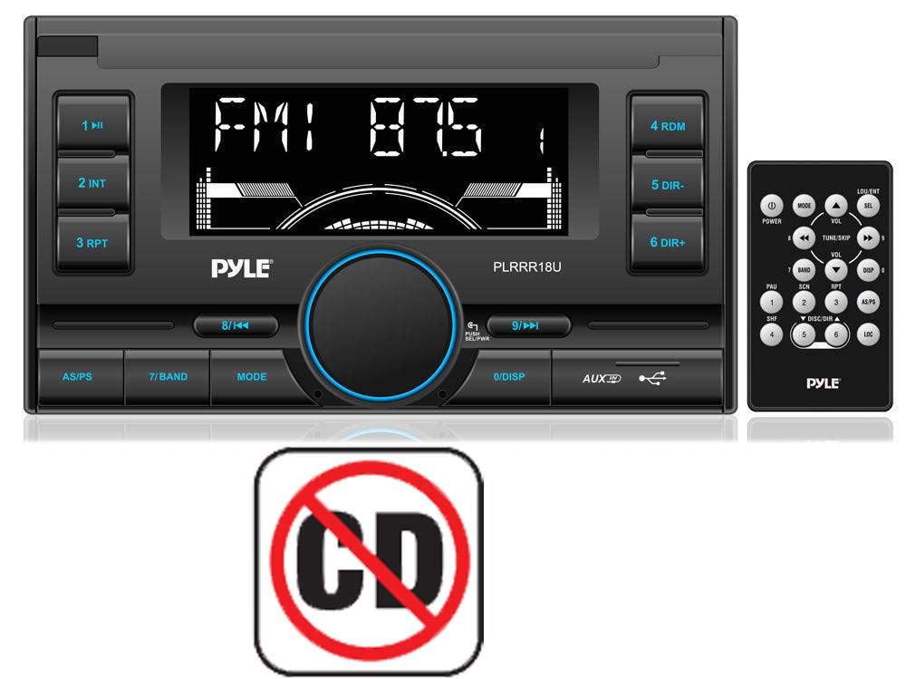 Pyle PLRRR18U Digital Receiver with USB/SD Memory Card Readers, AM/FM Radio, AUX Input, Remote Control, Double-DIN